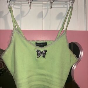 Streetwear Society Light Green Camisole with Butterfly